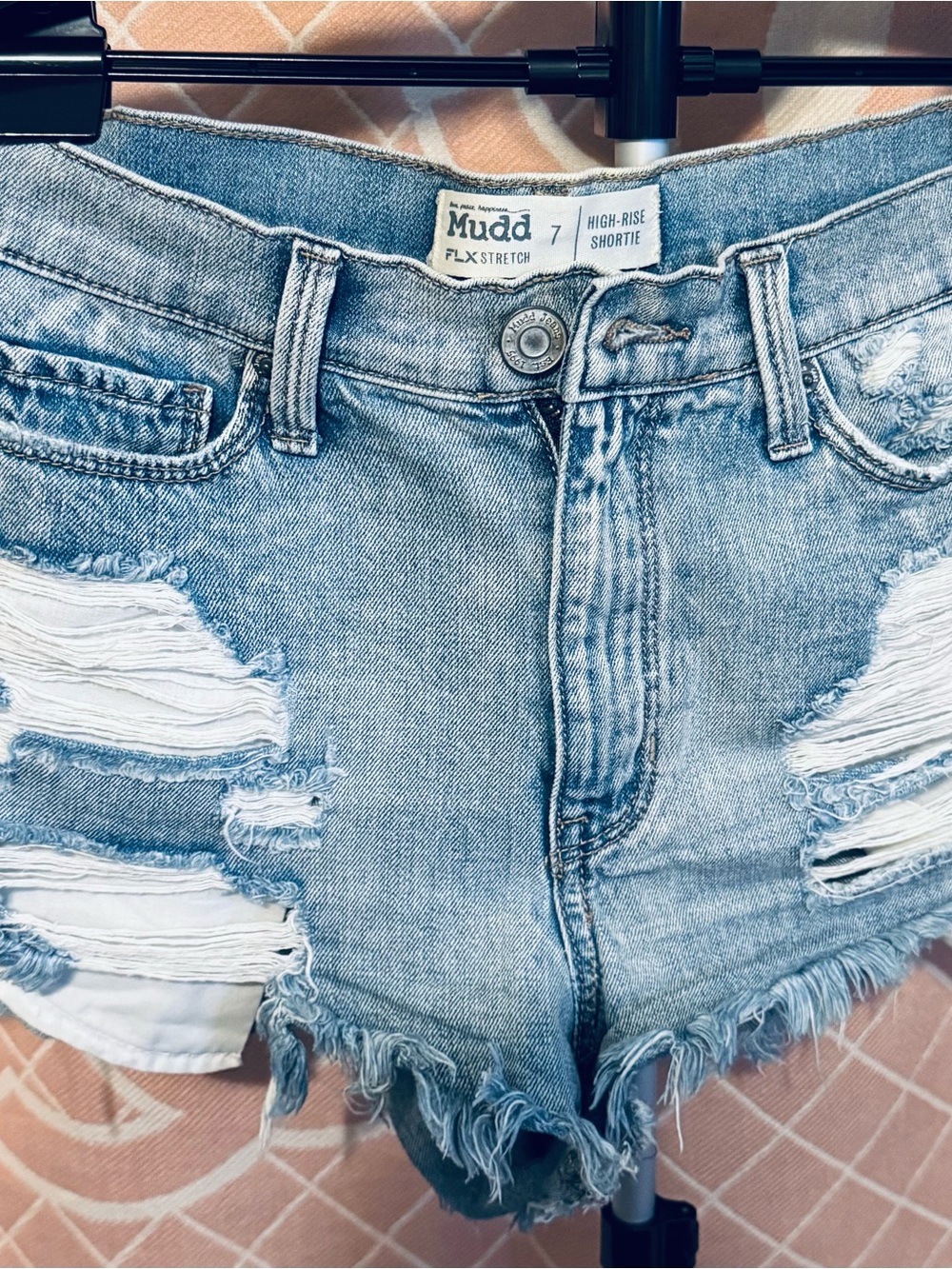 Mudd Light Blue High-Rise Distressed Shortie Shorts